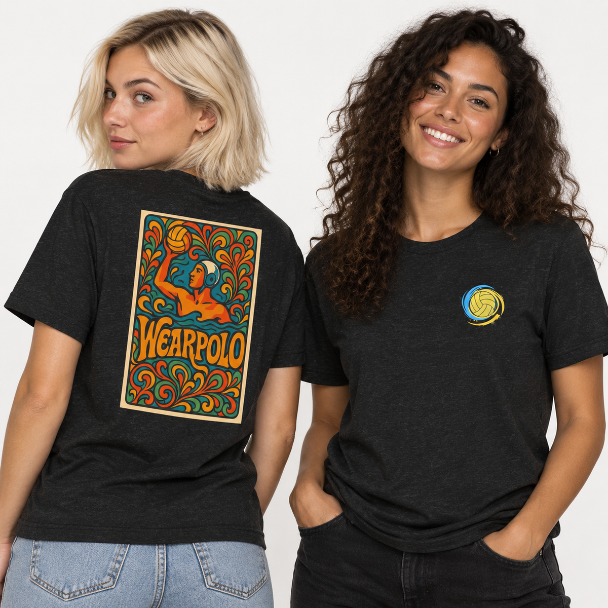 Camiseta Classic Wave negra - modelos delante y detras