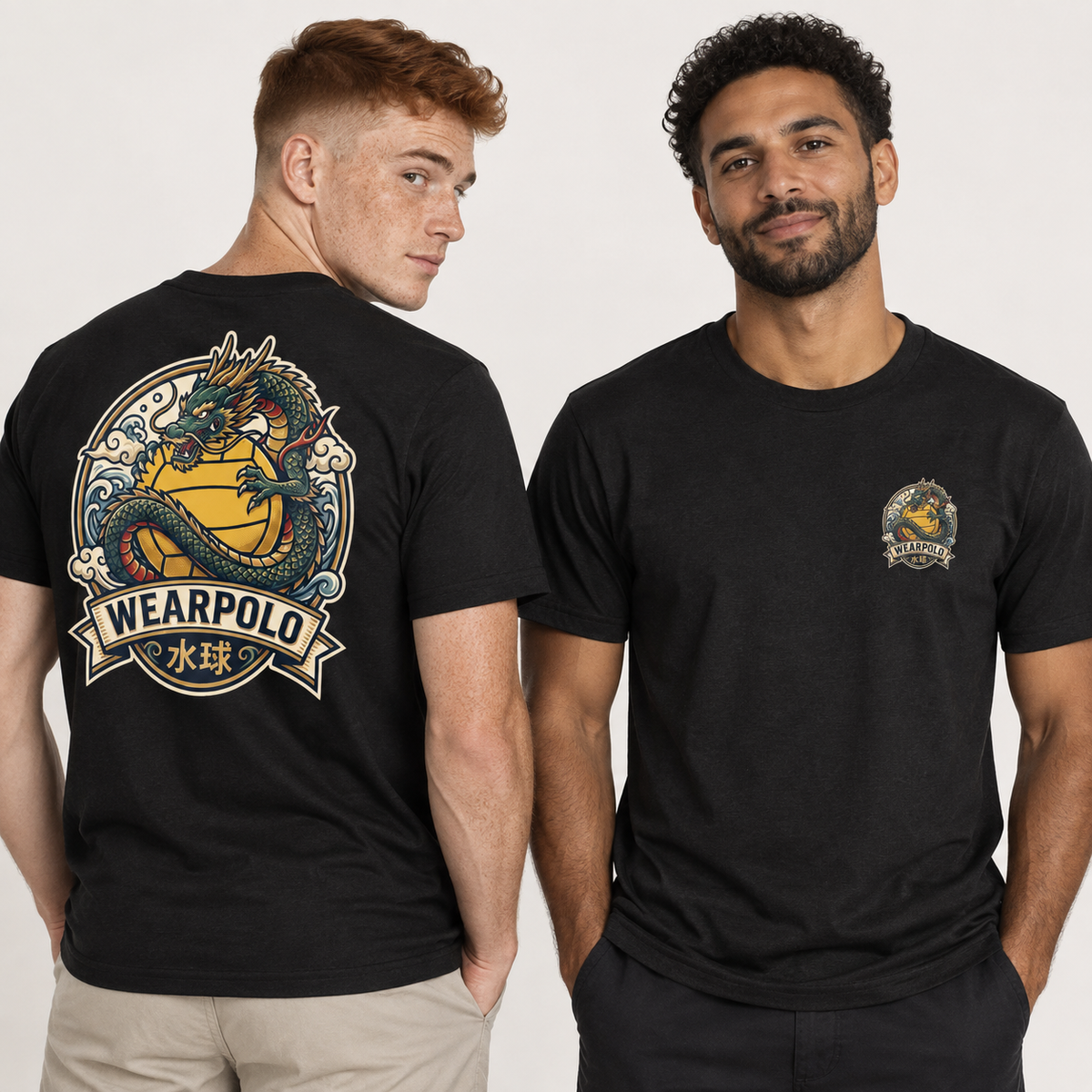 Camiseta Dragon Wearpolo negra - modelos delante y detras