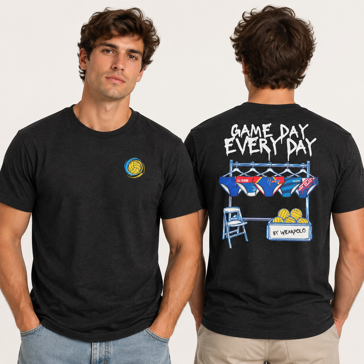 Camiseta Game Day Every Day negra - modelos delante y detras