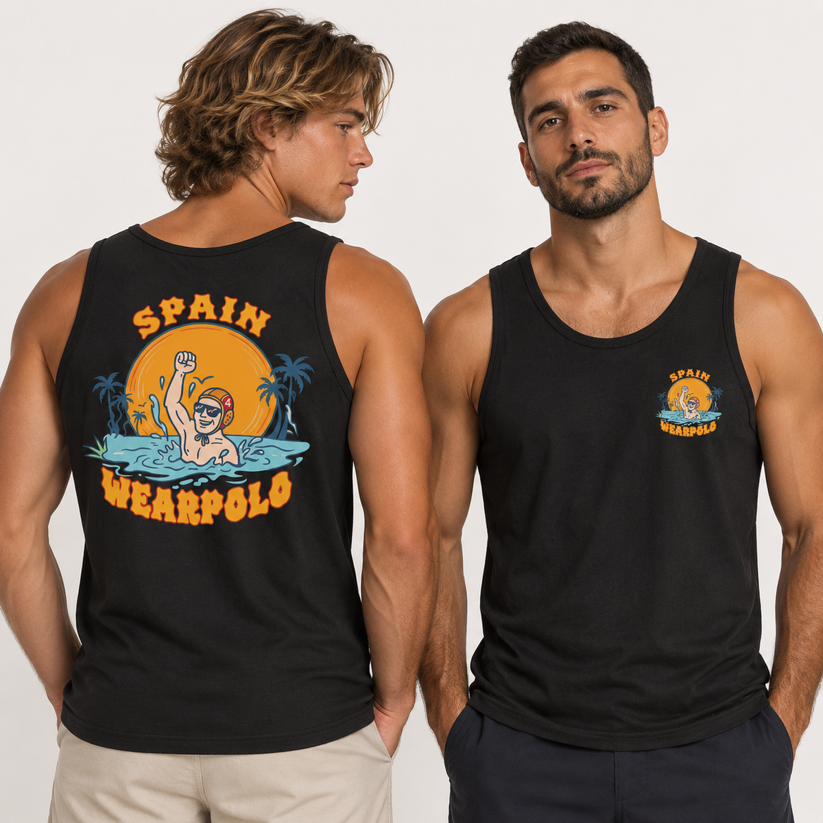 Camiseta de tirantes Spain Retro negra - modelos delante y detras